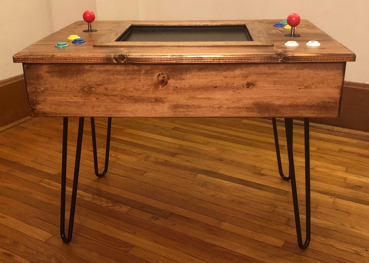 412-in-1 Multicade Arcade Table with Mid-Century Modern Style Cabinet and Hairpin Legs