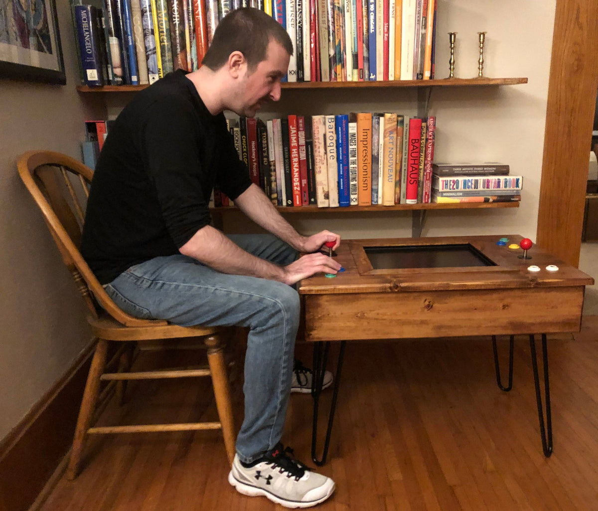 412-in-1 Multicade Arcade Table with Mid-Century Modern Style Cabinet and Hairpin Legs